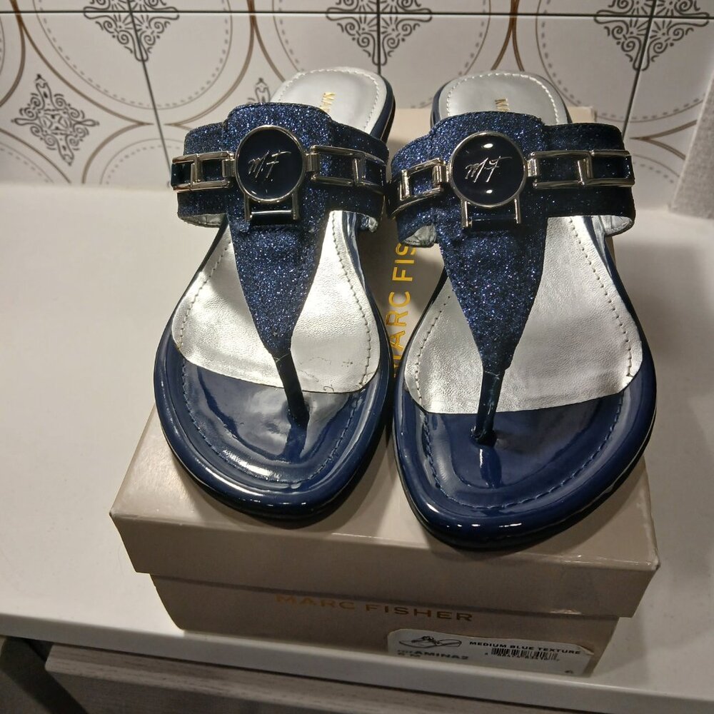 Women's Marc Fisher Medium Blue Texture Sandals.